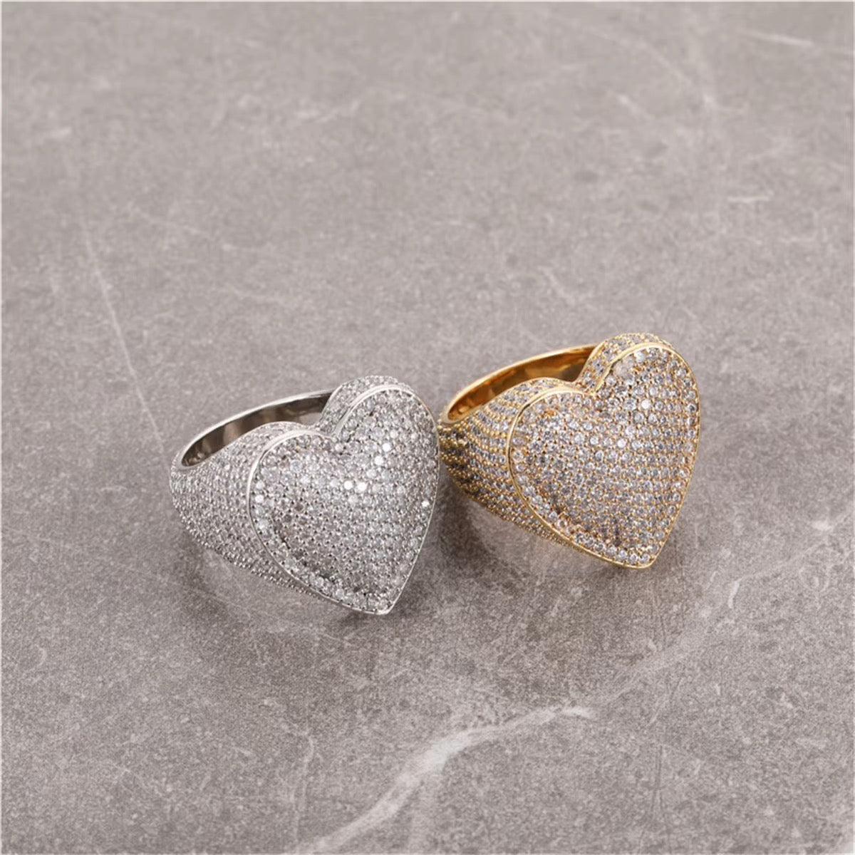 💎 Iced-Out Heart Statement Ring