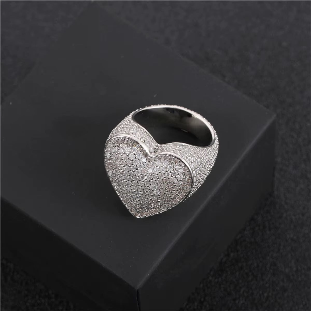 💎 Iced-Out Heart Statement Ring